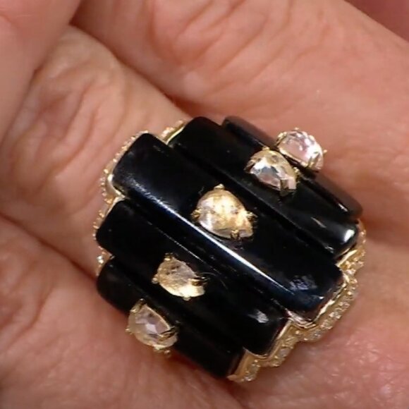 Rarities Carol Brodie Black ONYX White Topaz & Zircon Ring 7 NWT - Picture 2 of 8